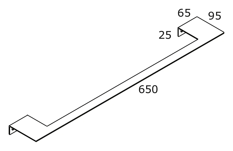 Wall Mounted Towel Rail, 650 mm technical drawing with dimensions