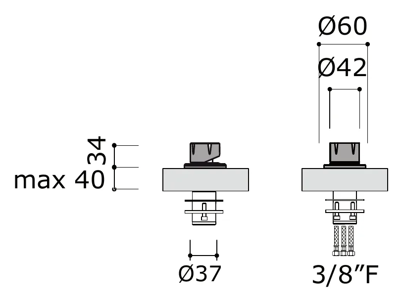 Deck Mounted Basin Mixer With Lever Control technical drawing with dimensions