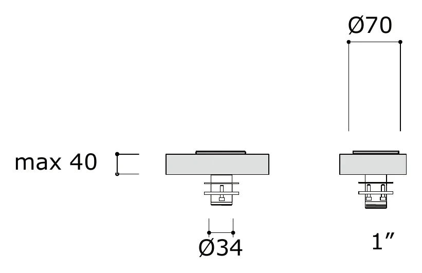 Deck Mounted Hand Shower Support, Rim Mounted technical drawing with dimensions