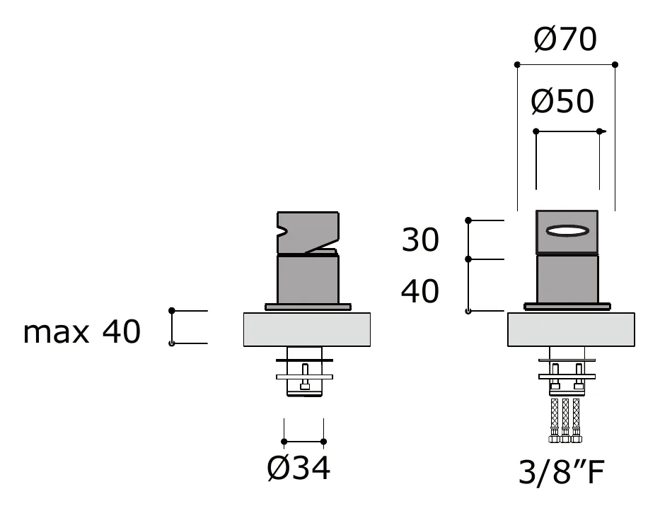 Deck Mounted Bath Mixer With Swivel Spout technical drawing with dimensions