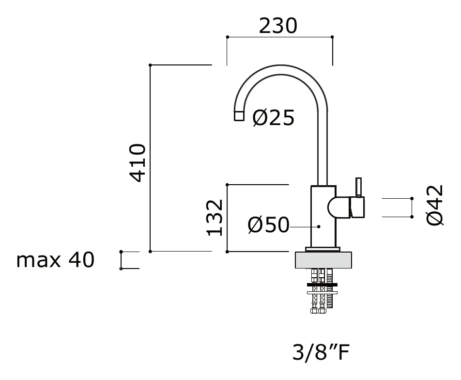 Single Lever Swivel Spout Sink Mixer technical drawing with dimensions