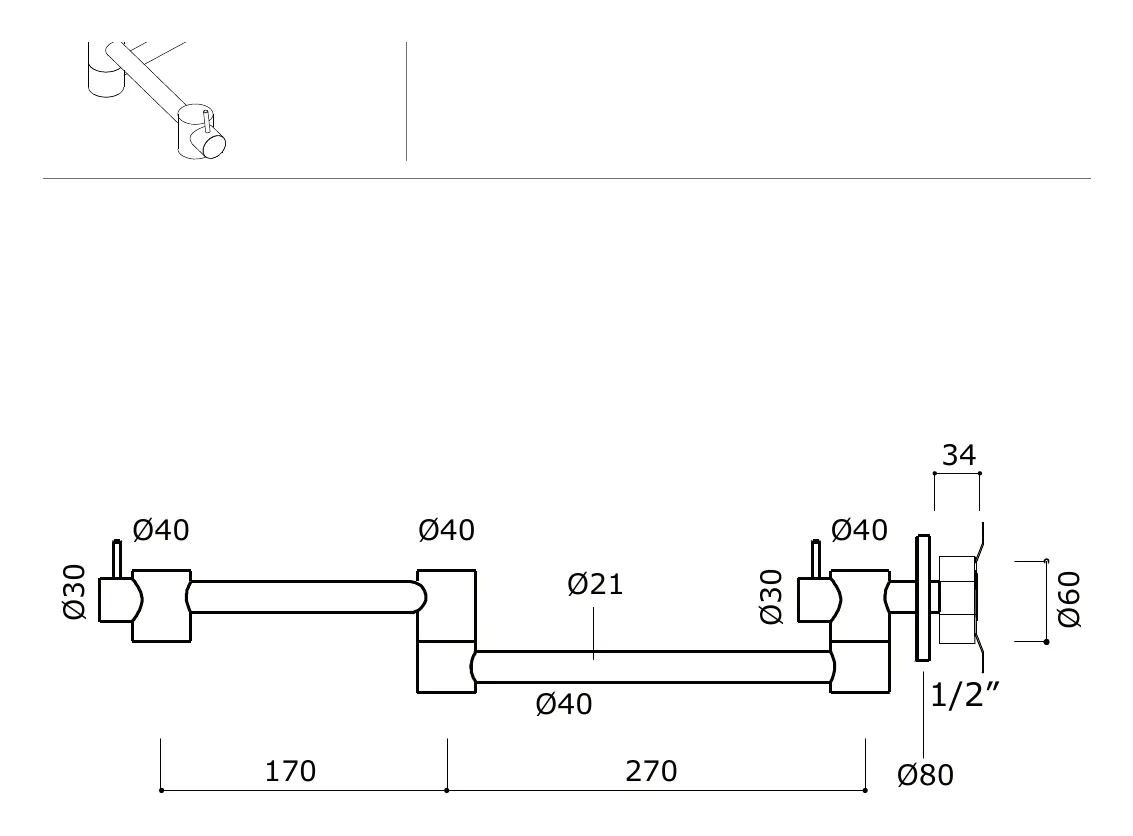 Extensible Cold Water Kitchen Faucet technical drawing with dimensions
