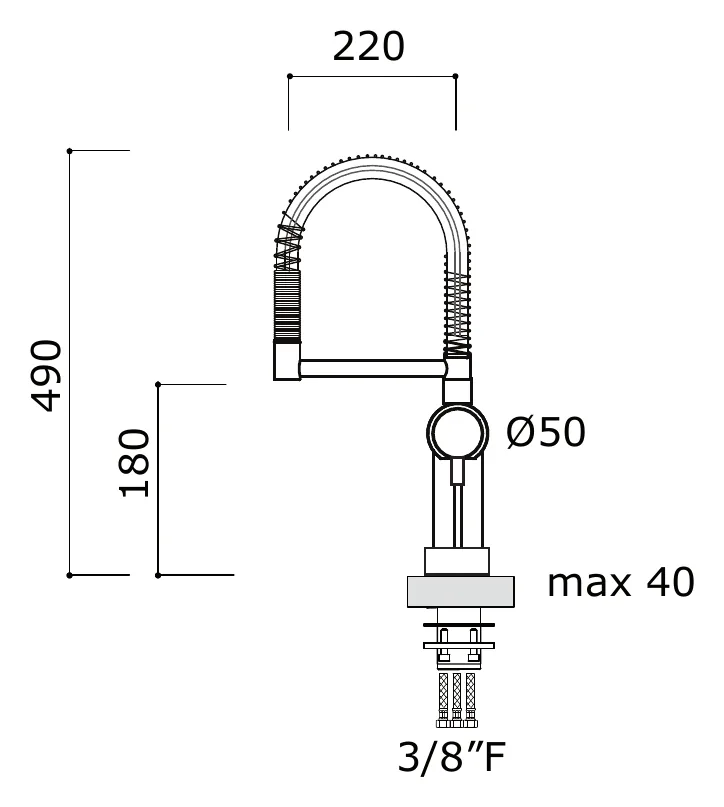 Single Lever Kitchen Sink Mixer With 360 Swivel Spout technical drawing with dimensions