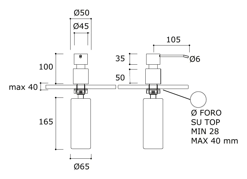 Deck Mounted Soap Dispenser technical drawing with dimensions