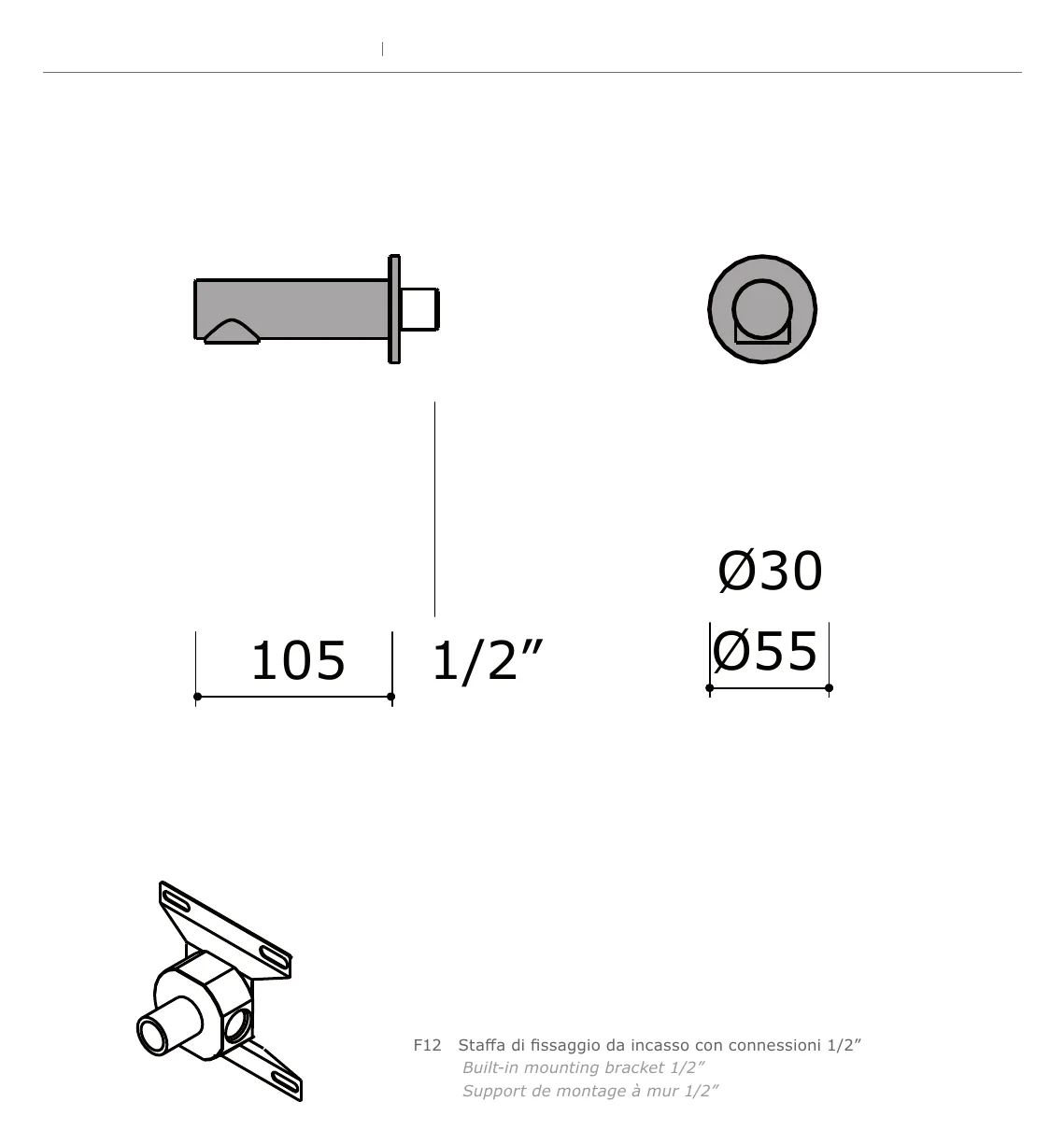 Wall Mounted Spout, 105 mm Reach technical drawing with dimensions