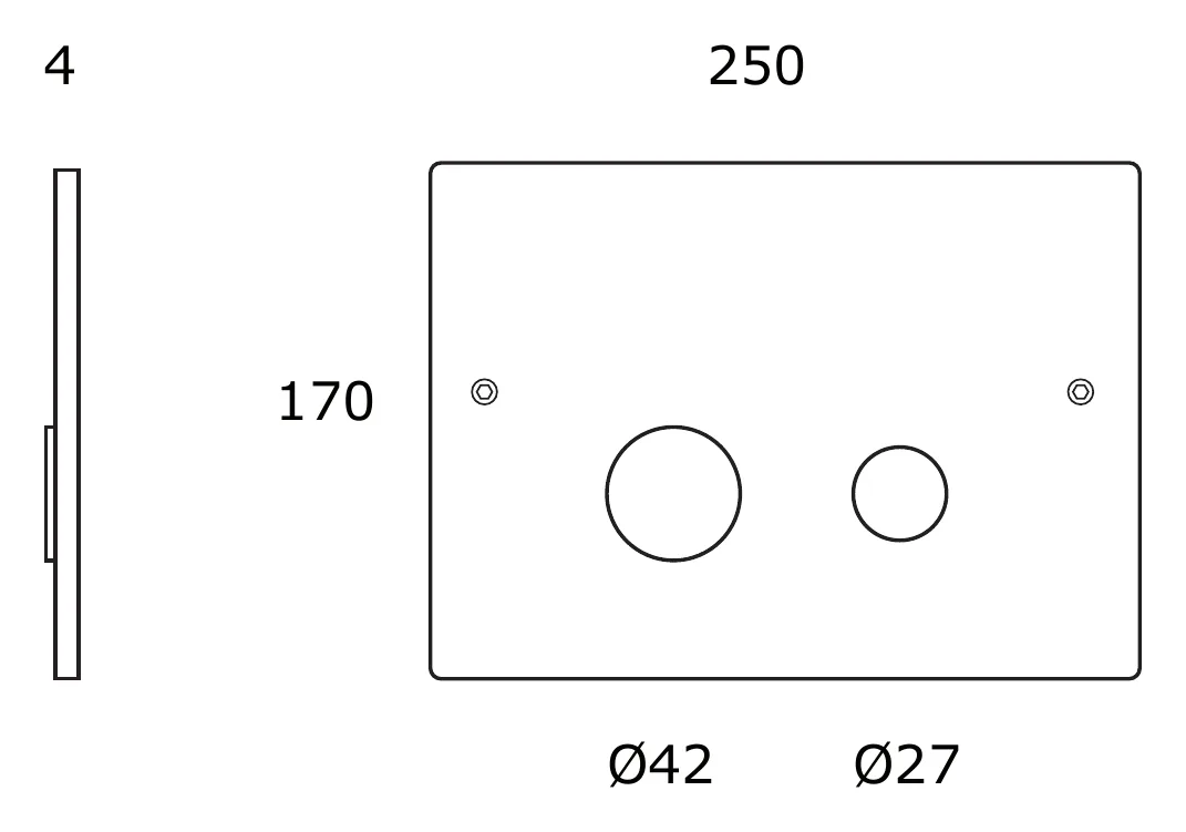 Dual Cistern WC Flush Plate technical drawing with dimensions