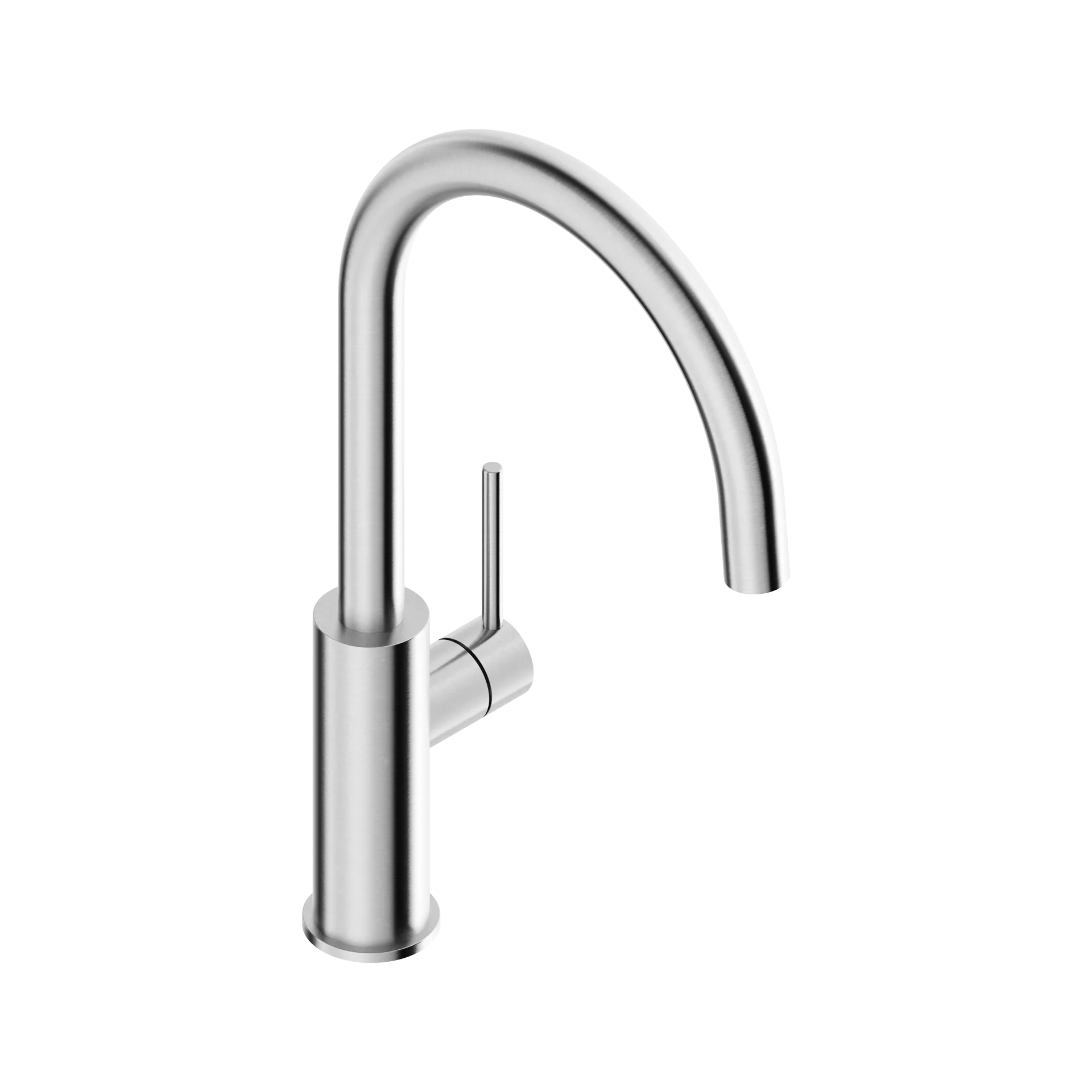 Kitchen sink mixer tap with round spout in 316L stainless steel