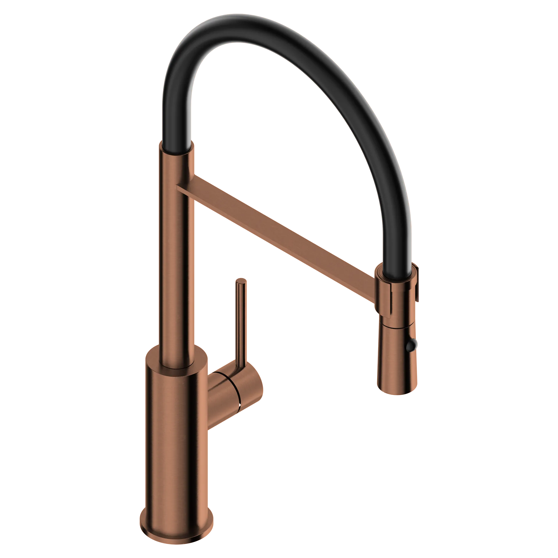 Kitchen mixer tap in 316L stainless steel with black round spout
