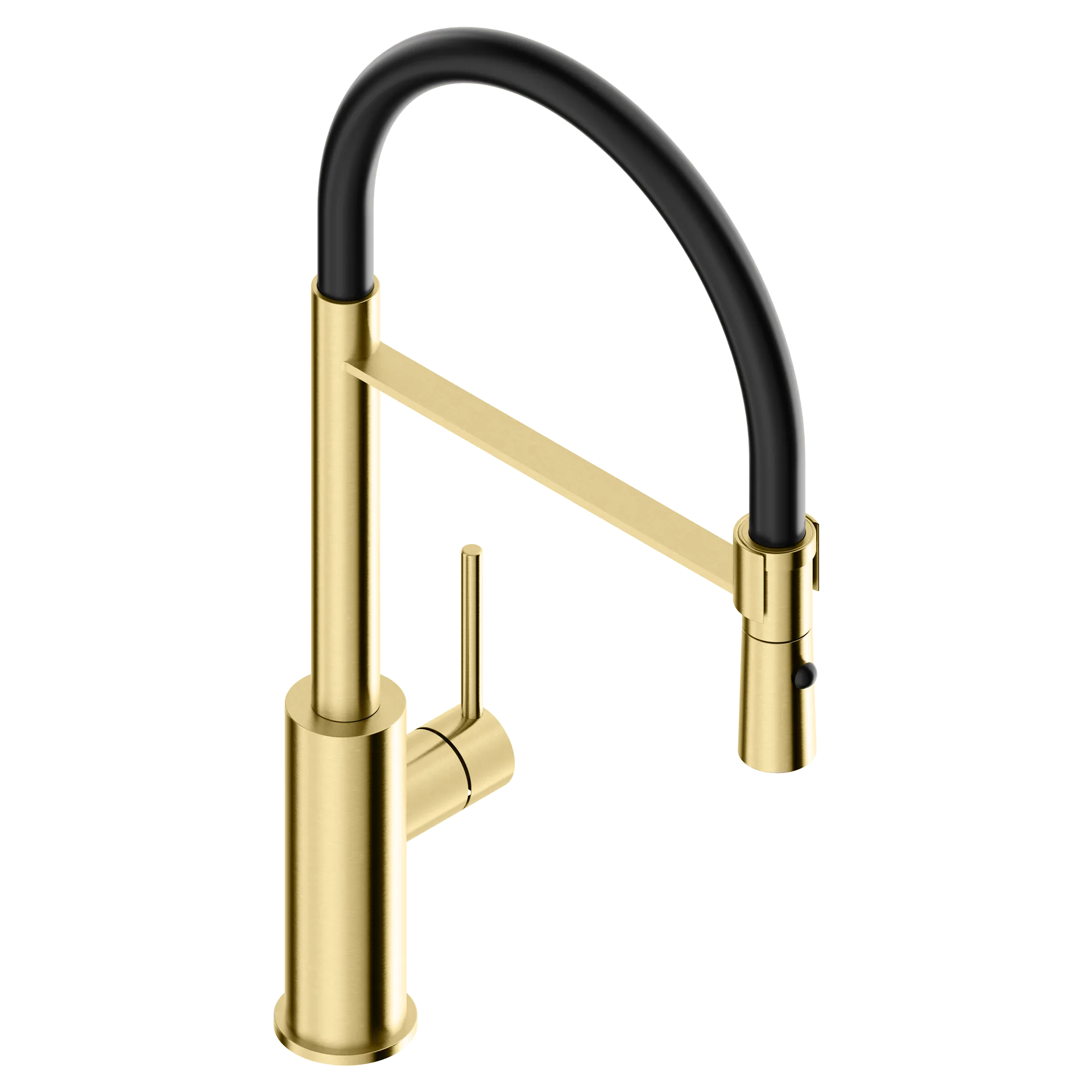 Kitchen mixer tap in 316L stainless steel with black round spout