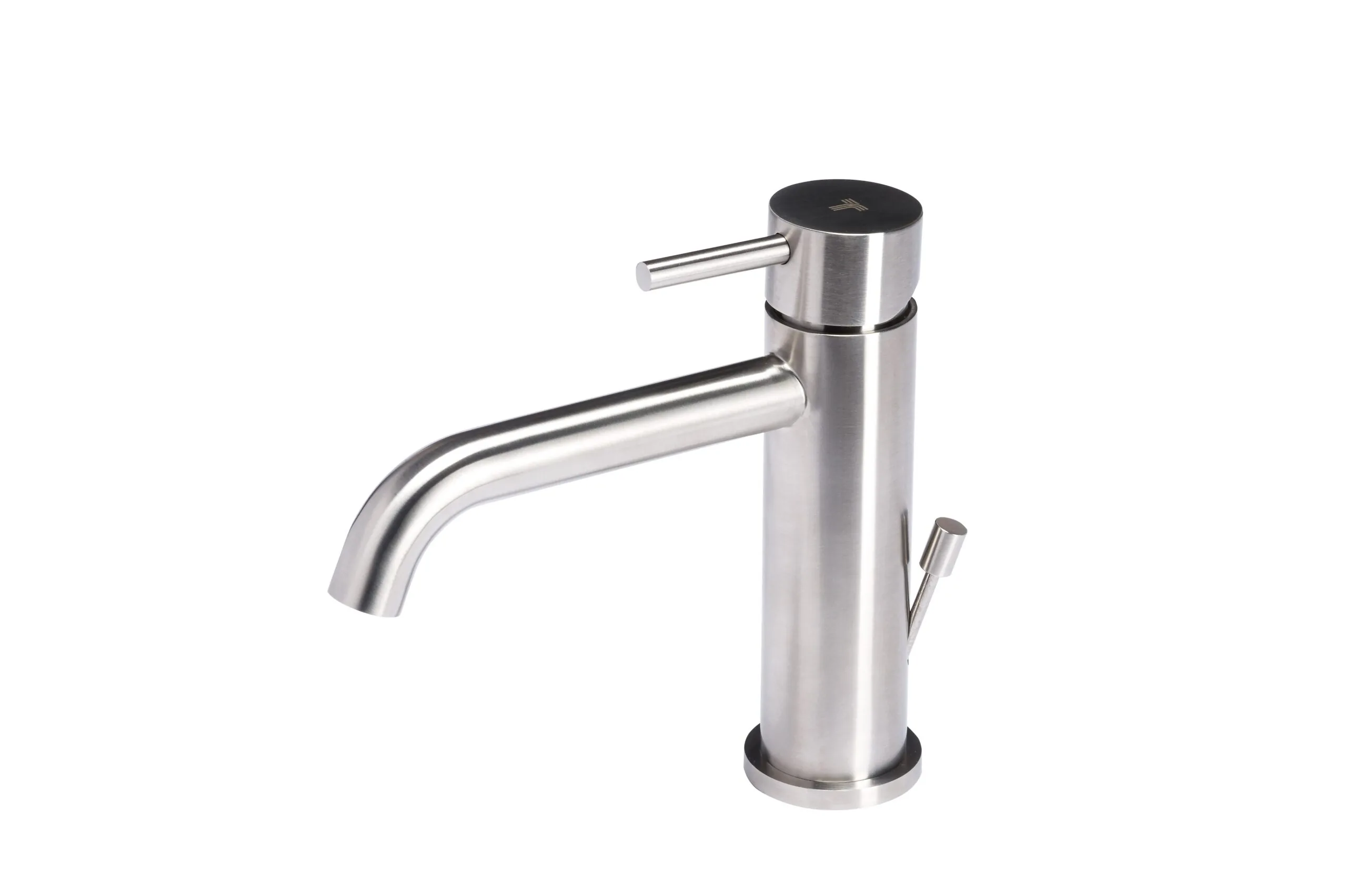 Washbasin mixer with drain in satin stainless steel