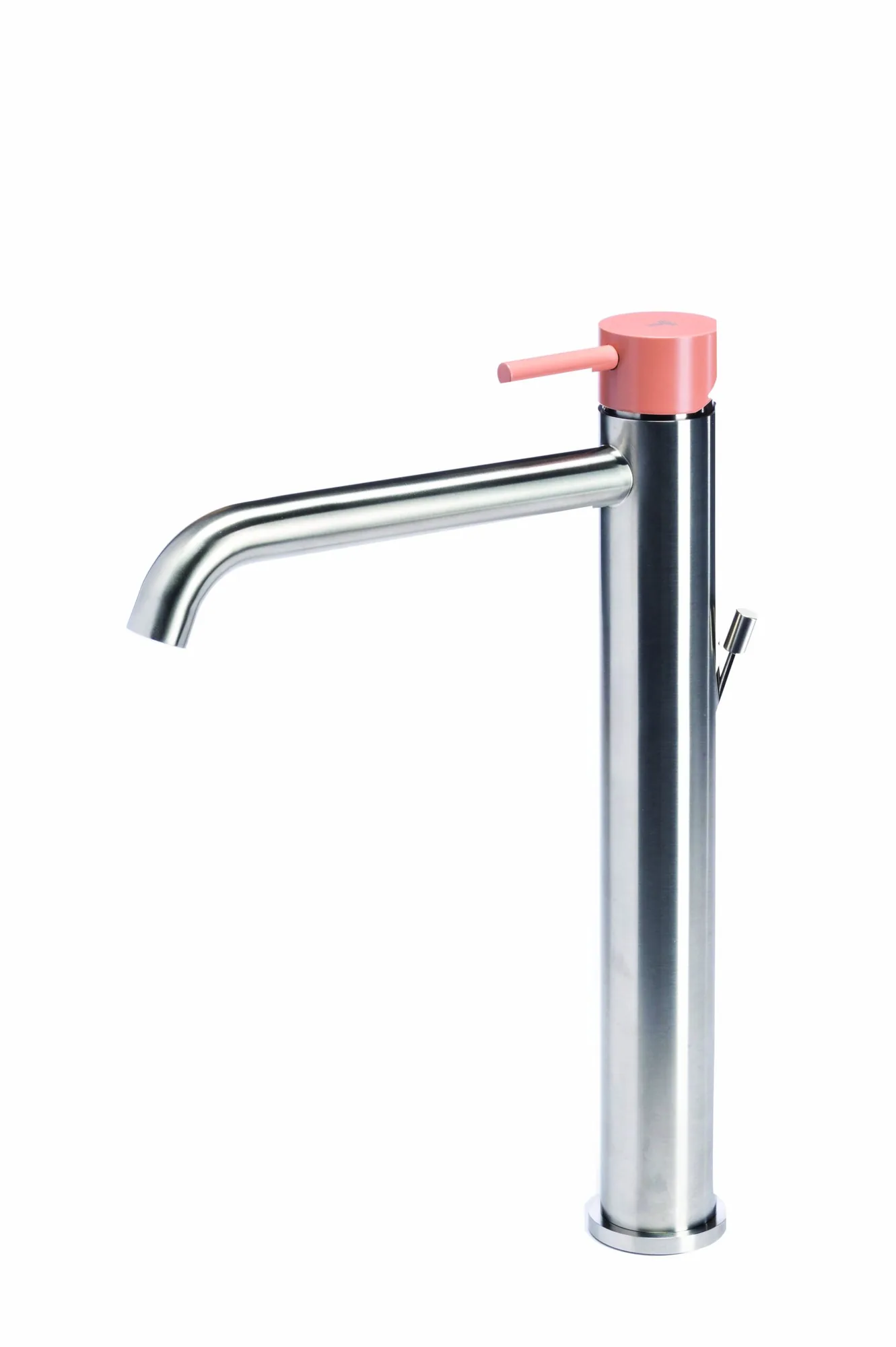 Tall basin mixer tap with waste and coloured handle