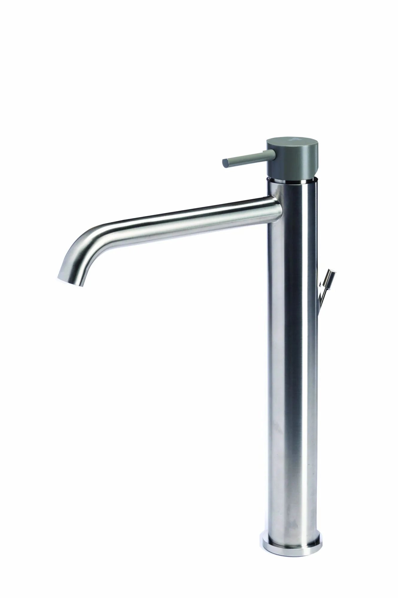 Tall basin mixer tap with waste and coloured handle