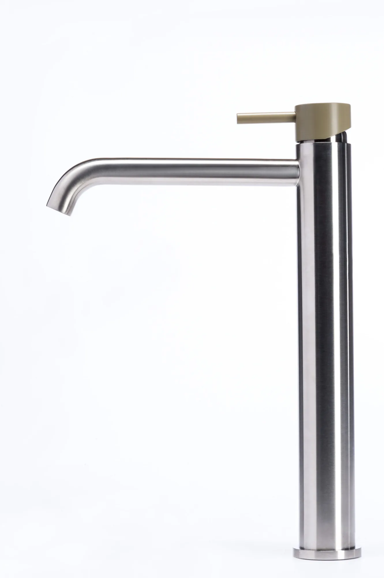 Tall basin mixer tap without waste, with coloured handle