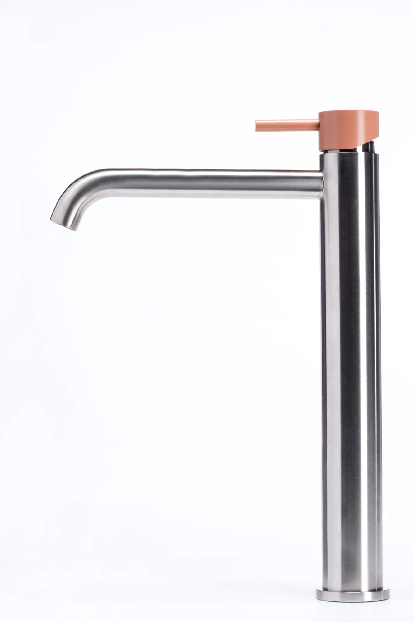 Tall basin mixer tap without waste, with coloured handle