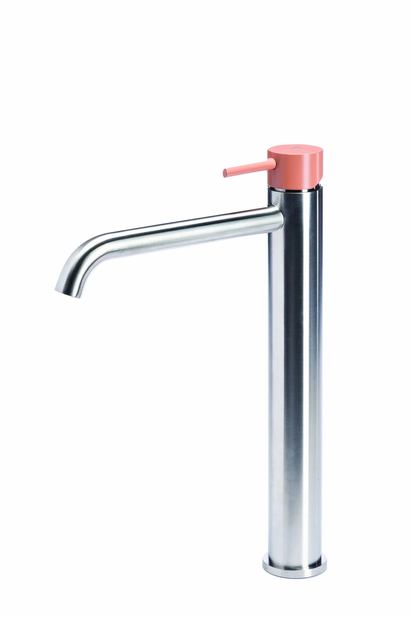 Tall basin mixer tap without waste, with coloured handle