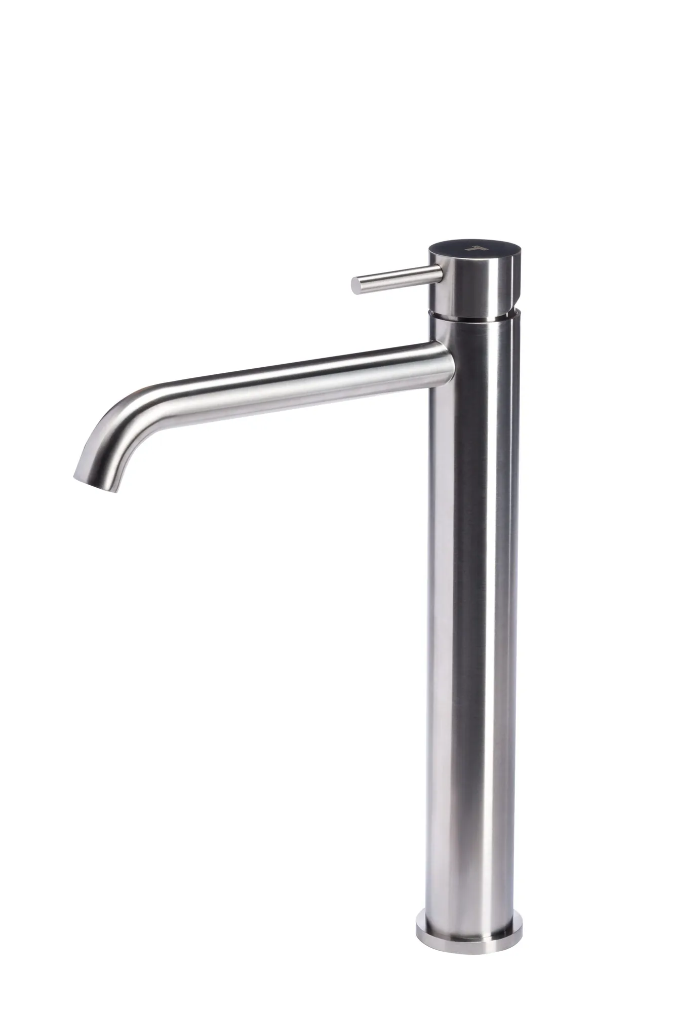 Tall countertop basin mixer tap without waste in brushed stainless steel