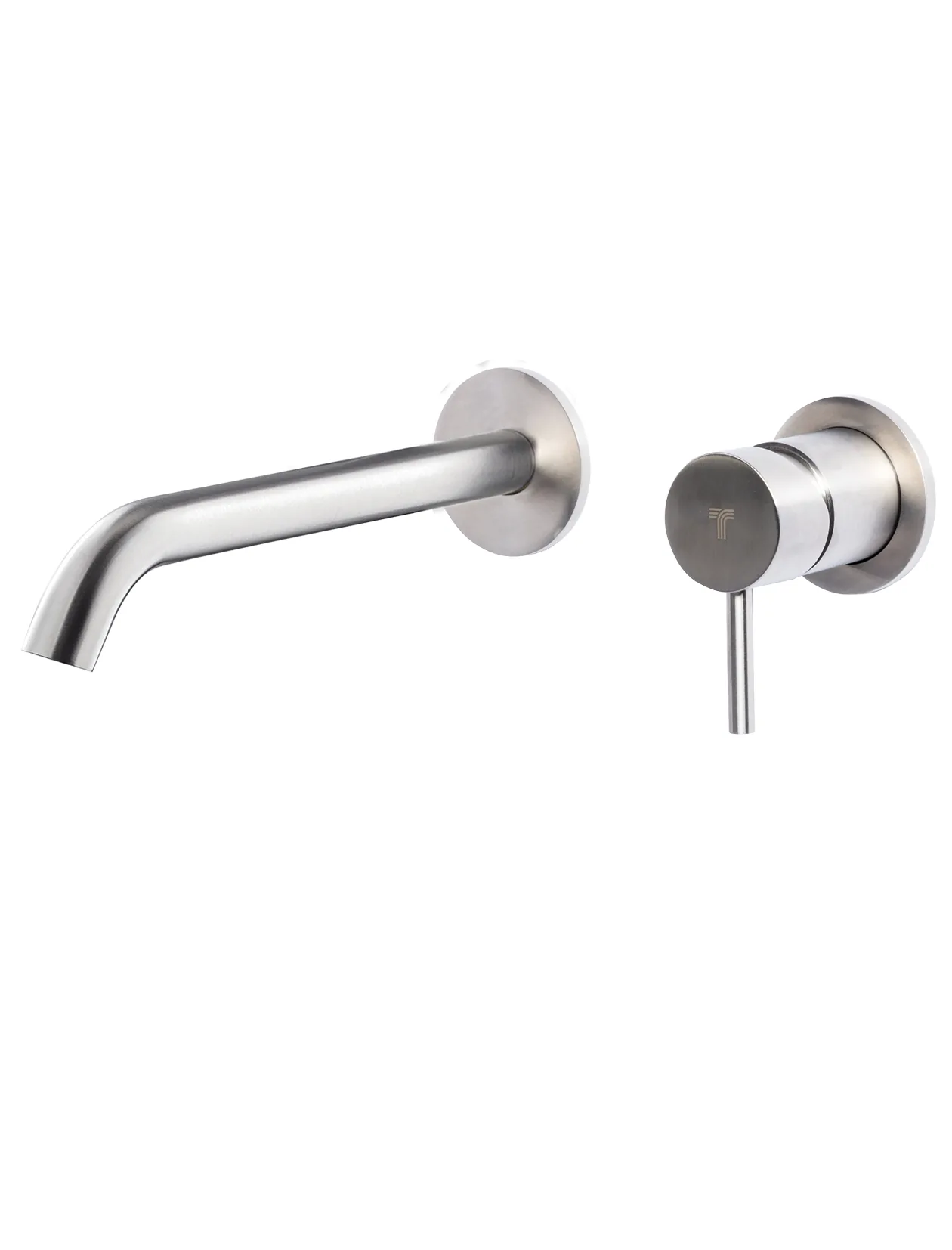 Concealed basin mixer set in brushed stainless steel with designer spout