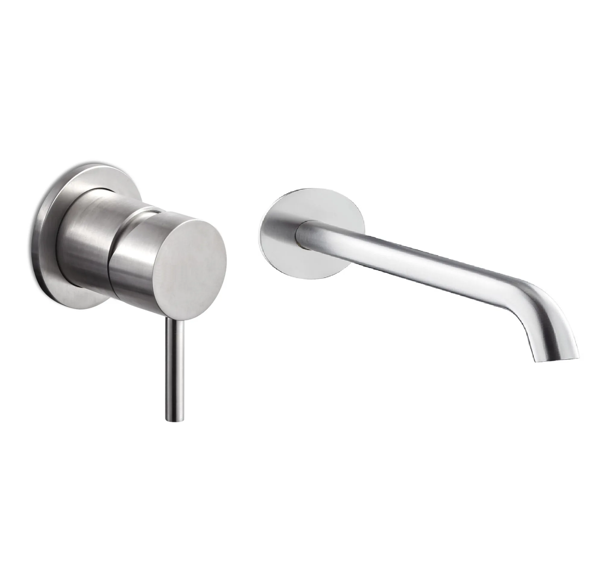Concealed basin mixer set in brushed stainless steel with designer spout