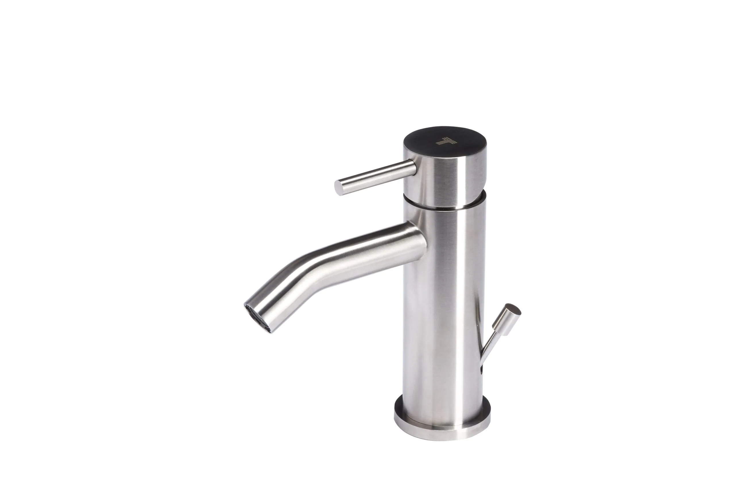 Bidet mixer with satin stainless steel drain