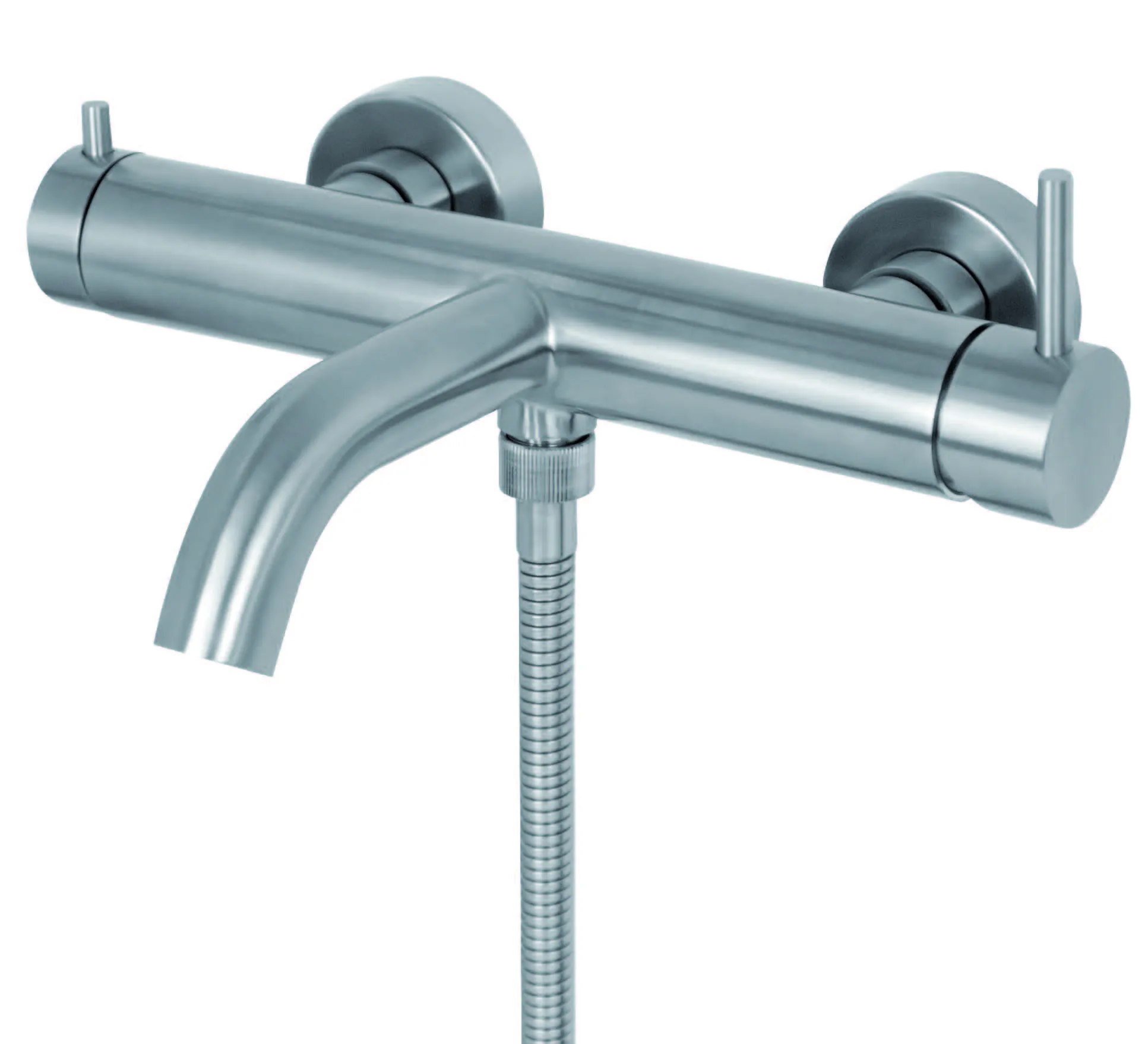 External mixer for bathtub and shower in stainless steel