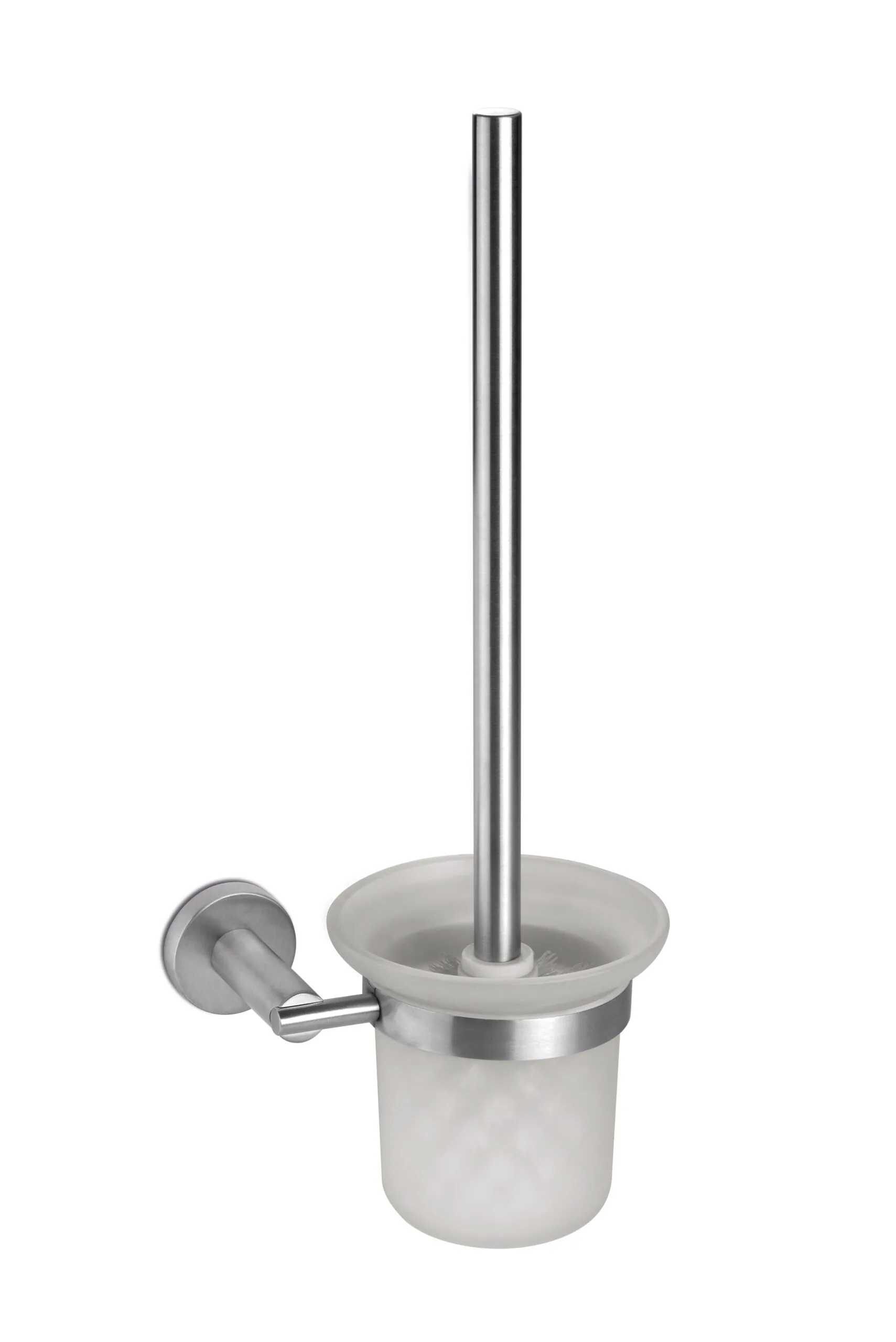 Complete wall-mounted toilet brush holder in stainless steel