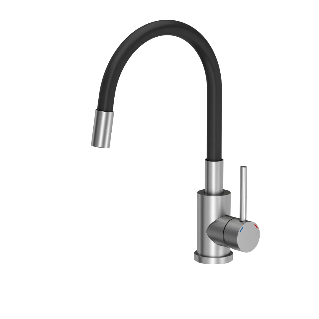 Kitchen sink mixer tap with black flexible spout