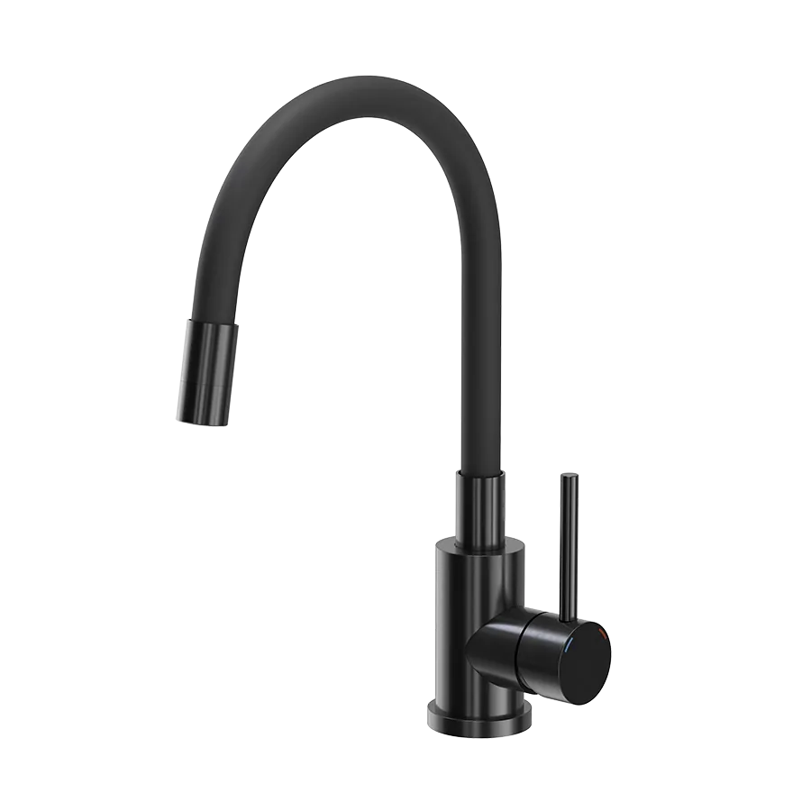 Kitchen sink mixer tap in black PVD with black flexible spout
