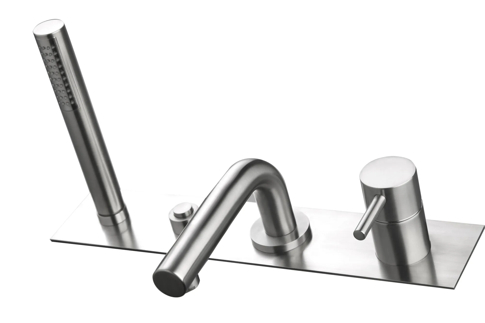 Bath-rim mixer tap in 316L stainless steel with 150 mm spout