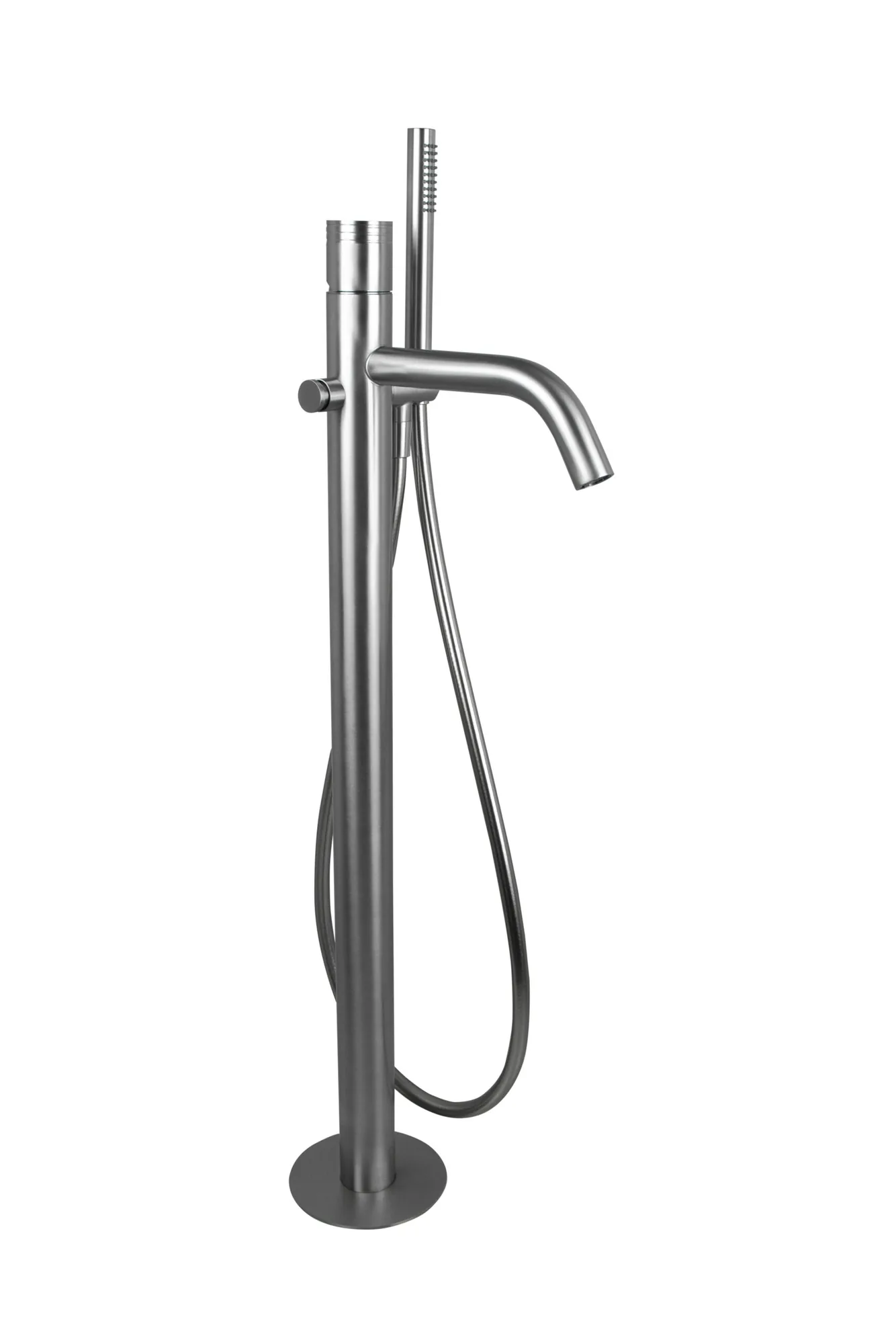 Freestanding designer bath mixer in 316L stainless steel