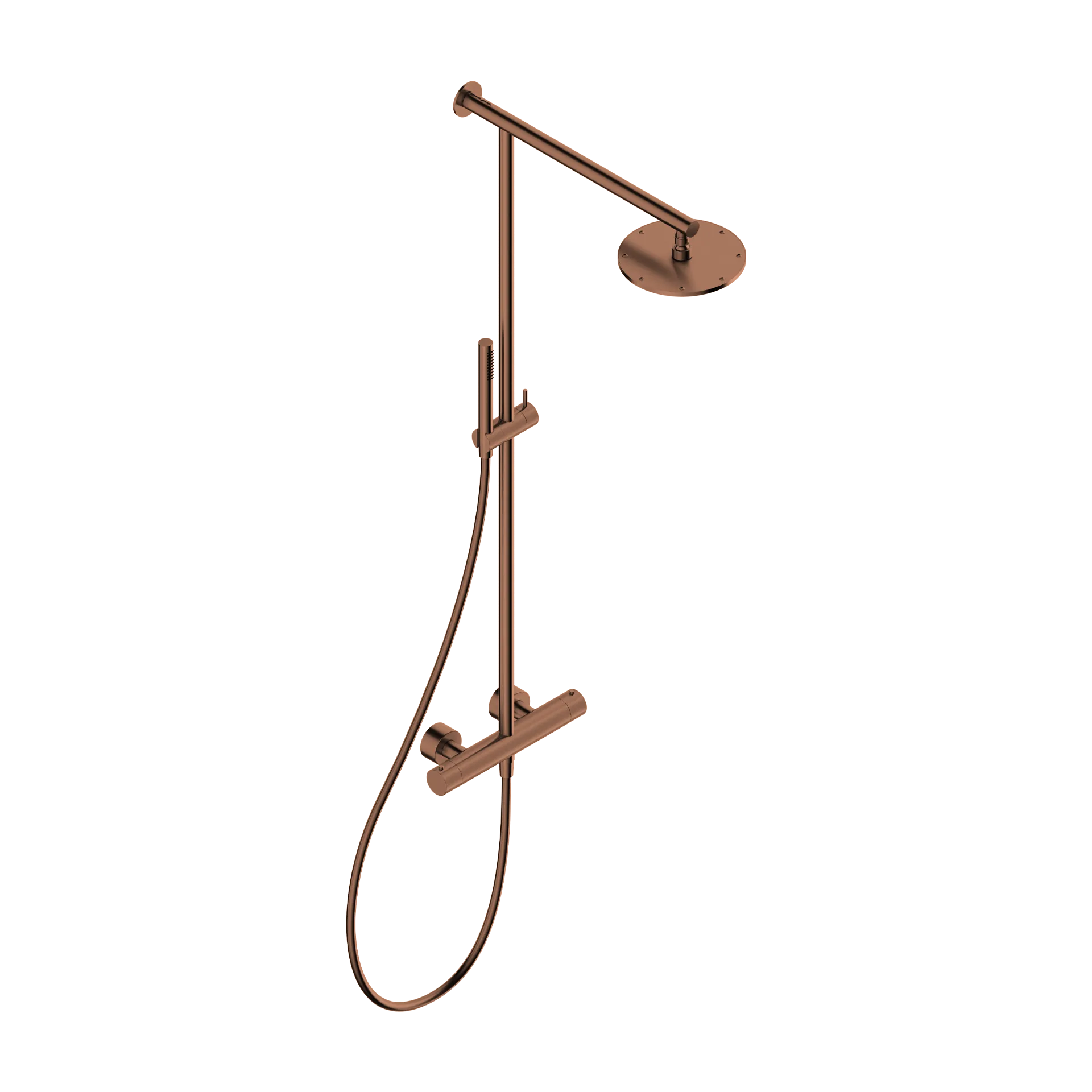 Thermostatic designer shower column with riser rail in 316L stainless steel