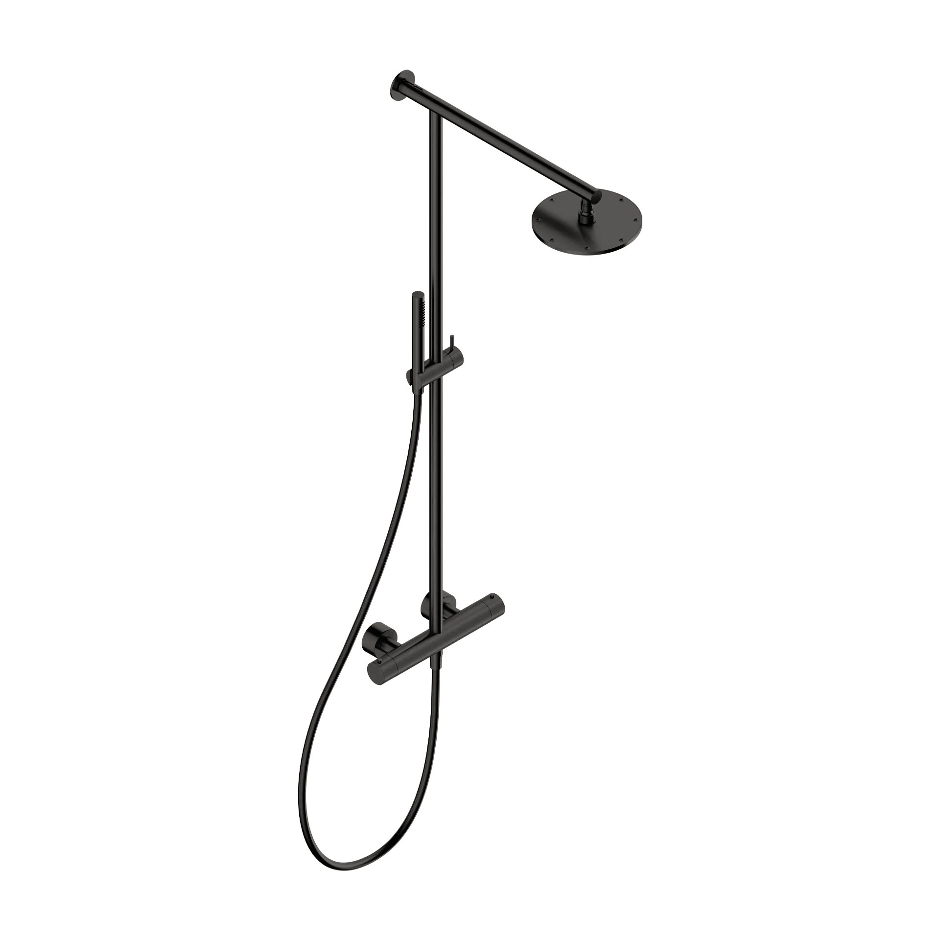 Thermostatic designer shower column with riser rail in 316L stainless steel