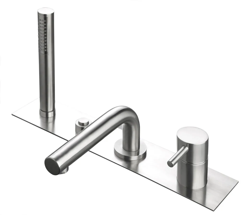 Bath-rim mixer tap in 316L stainless steel with 200 mm spout