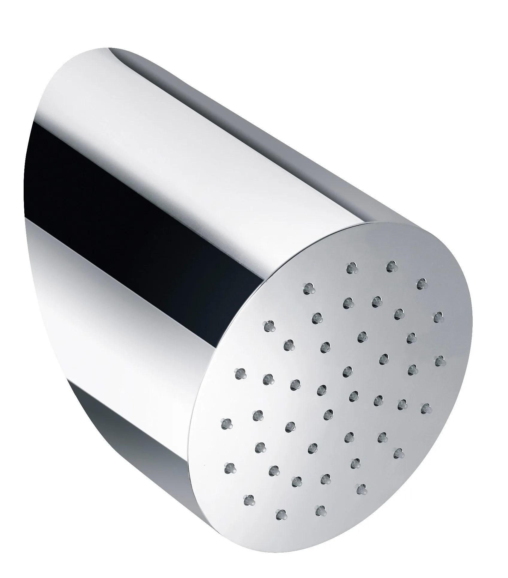 Round angled wall shower head in stainless steel