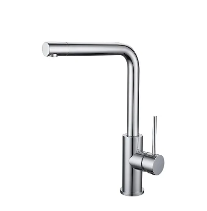 Slim kitchen sink mixer with straight swivel spout in stainless steel