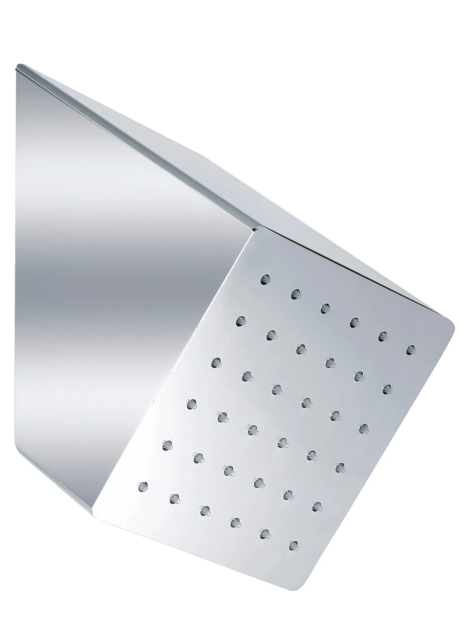 Square angled wall shower head in stainless steel
