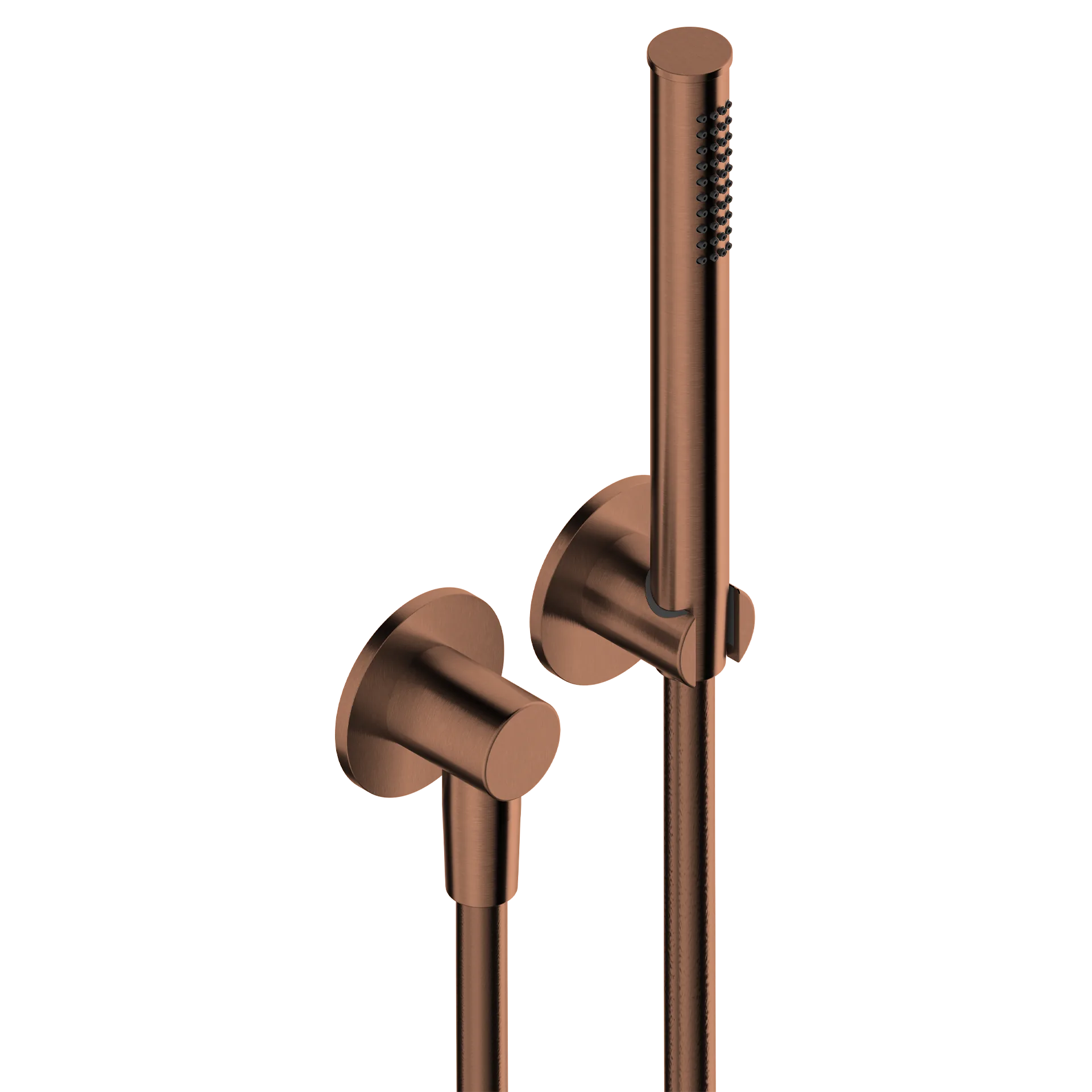 Shower set in 316L stainless steel, with hand shower with long flexible hose, water inlet and shower holder.