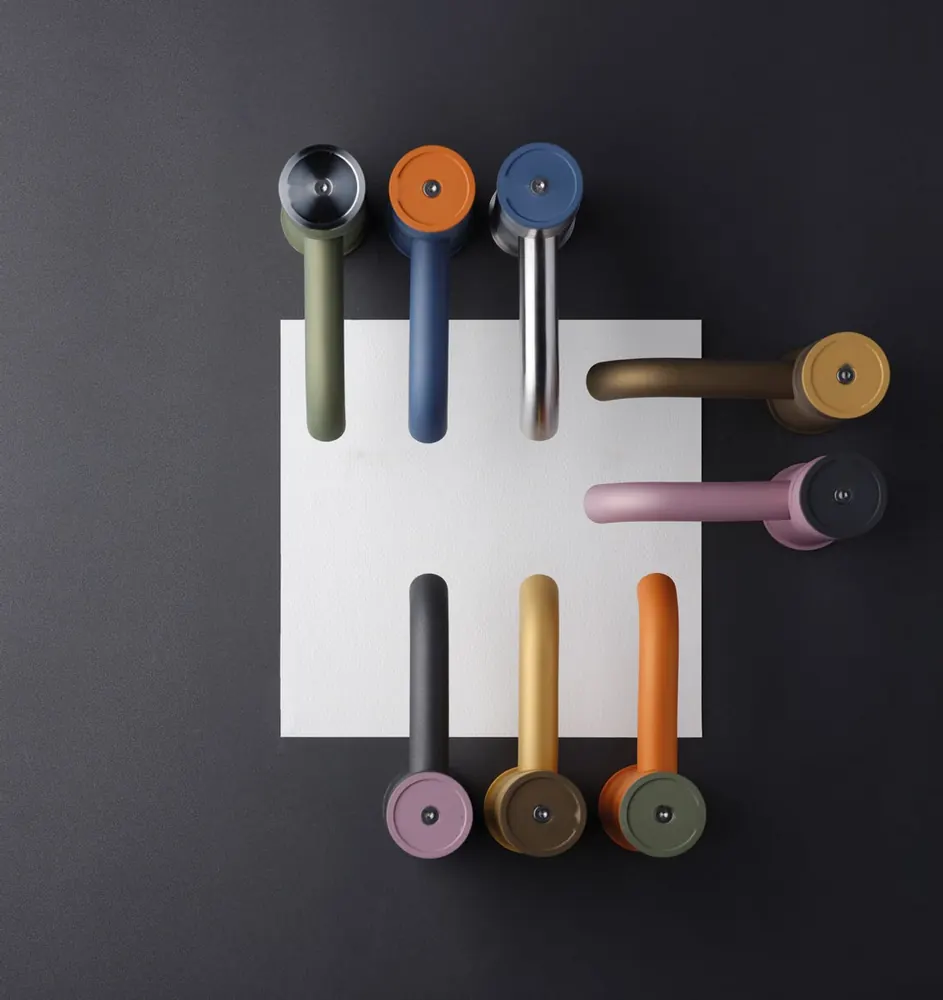Fontea Tinta handles and valves laid out as a colour range