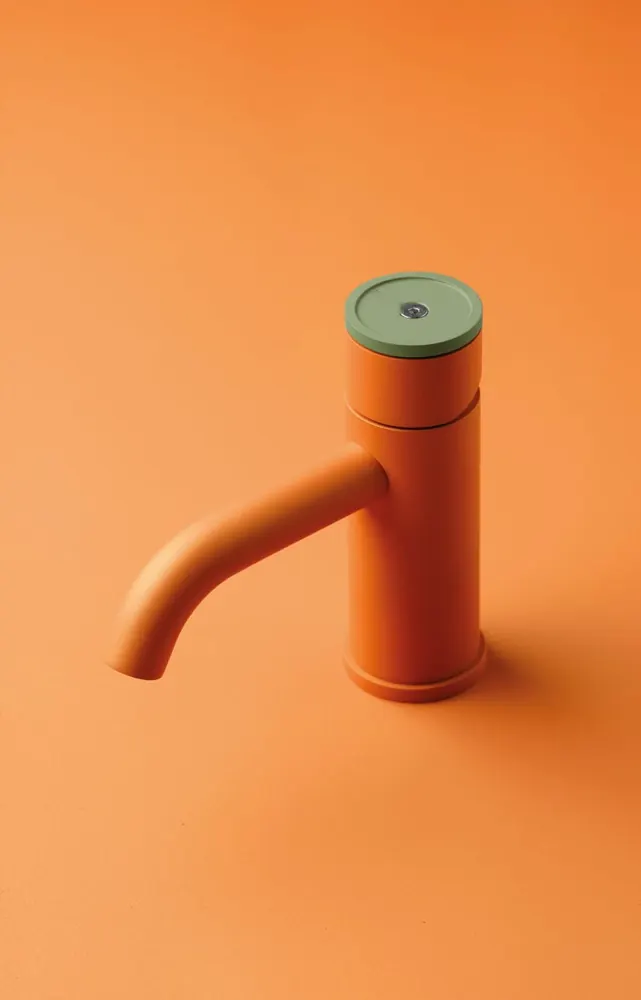 Fontea tap in vivid orange against an orange backdrop