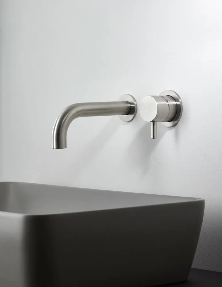 Fontea kitchen mixer in brushed stainless steel, slim spout