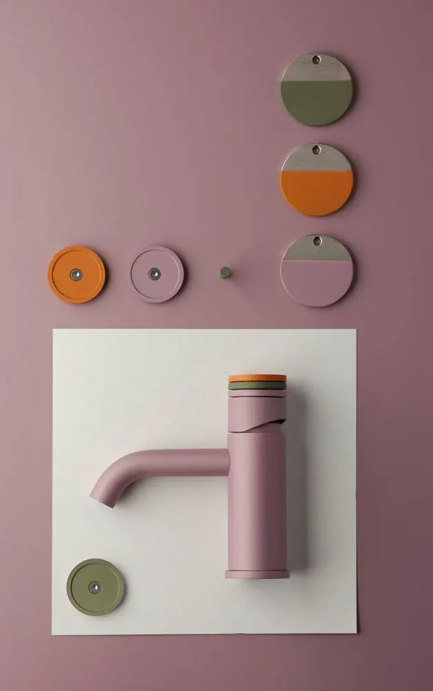Fontea light rose tap components arranged as a mood board