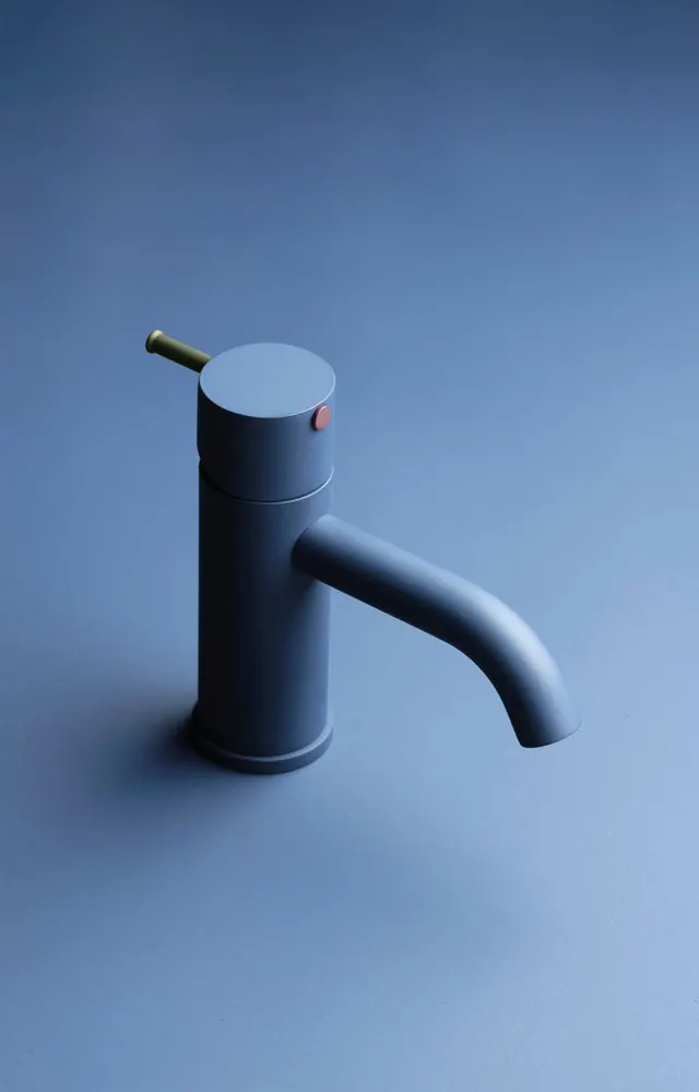 Fontea tap in sweet blue with a vivid orange lever